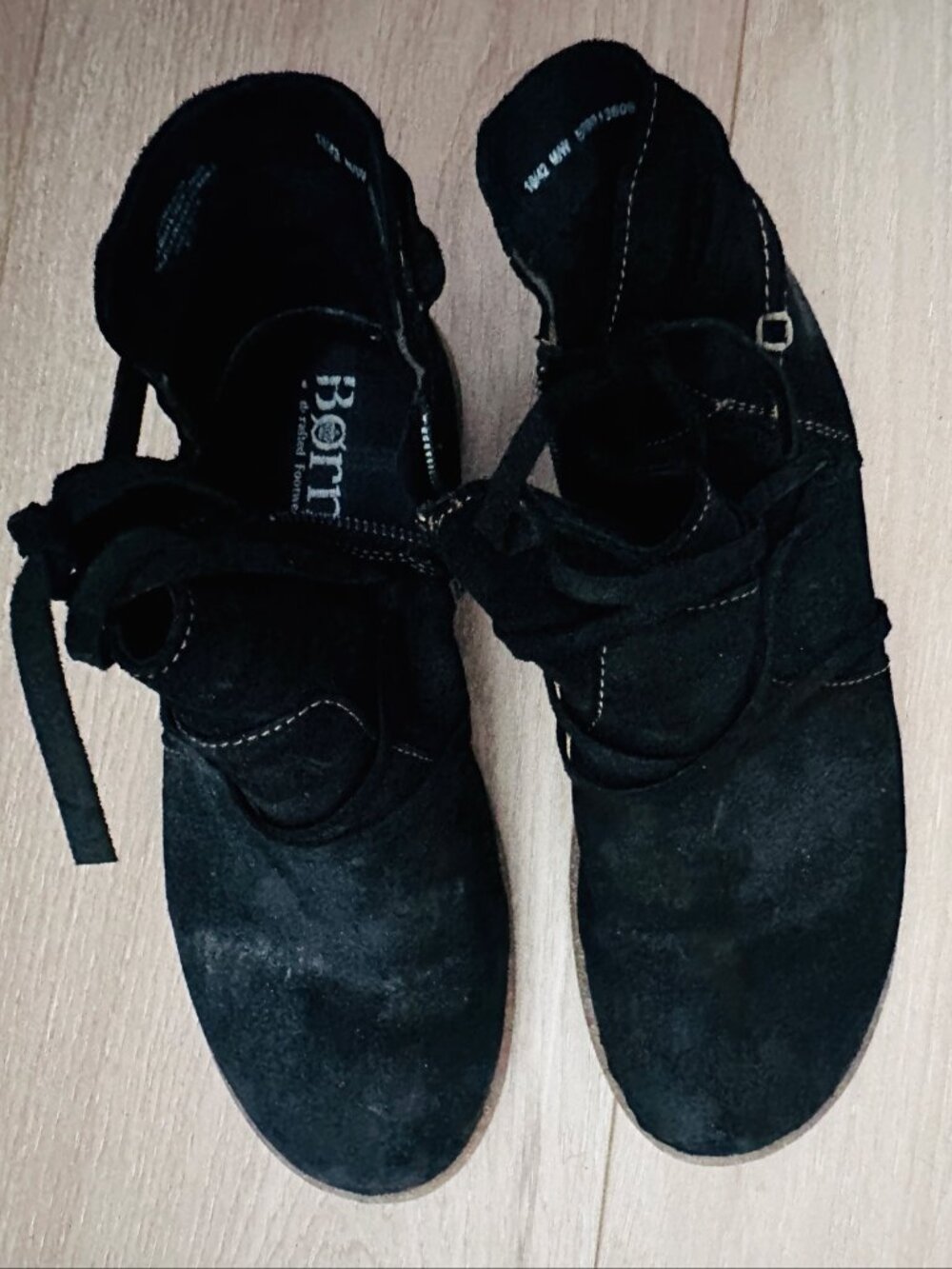 Born Women's Leather Ankle Boots Size 10 Black Lace-Up